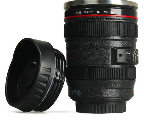 Camera Lens Coffee Mug | Steel Insulated Travel Mug, Thermos (400 ML, Black)